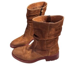 Sofft Women's Brown Leather Suede Slouch Ankle Boots Heeled Tassels Size 8.5